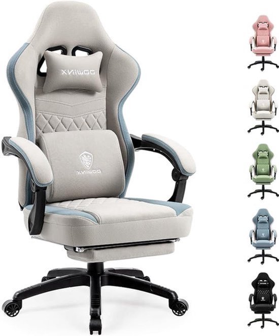 Gamingstoel – Bureaustoel – Gamestoel – PC Stoel – Office Chair – Ergonomisch Ontwerp – Pocketveer Vulling – Voetensteun – Grijs – Draagvermogen 150 kg