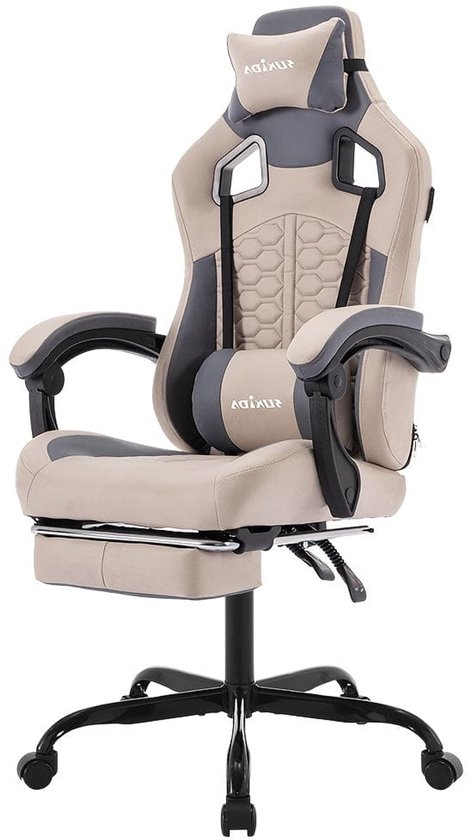 Gamingstoel – Bureaustoel – Gamestoel – Werkstoel – Stoel – Ergonomisch Ontwerp – Verstelbare Voetensteun & Hoofdsteun – Beige – Zonder Stroom – Eenvoudig In Elkaar Te Zetten van Merkloos
