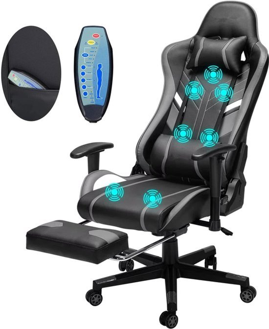 Gamingstoel – Bureaustoel – Massagestoel – Ergonomische Stoel – Draaistoel – 5 Massageprogramma’s – Kantelbaar Tot 175° - Zwart