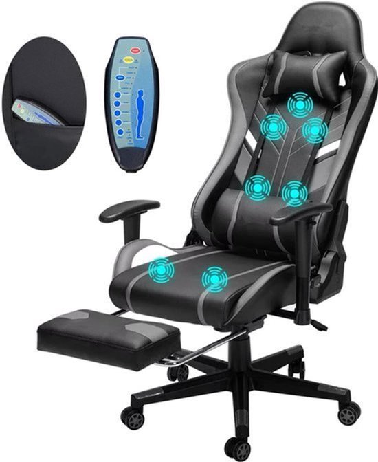 Gamingstoel – Bureaustoel – Massagestoel – Ergonomische Stoel – Draaistoel – 5 Massageprogramma’s – Kantelbaar Tot 175° - Zwart
