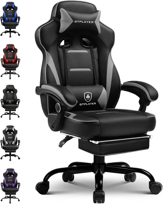 Gamingstoel - Bureaustoel Racer - Comfortabel Zitten - Verstelbare Rugleuning - Tot 180 kg - Grijs
