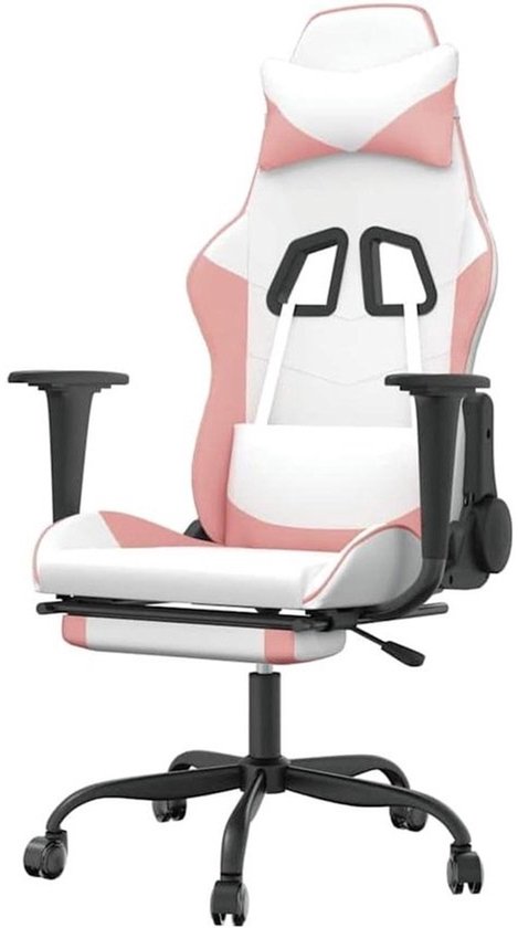 Gamingstoel - Comfortabele zitplaats - Ontspannen gamen - Met massagefunctie - Verstelbare hoogte - Wit roze