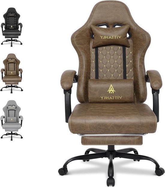 Gamingstoel Ergonomisch - Bureaustoel Gamer - Comfortabel Zitten - Verstelbare Voetensteun - Tot 150 kg - Bruin