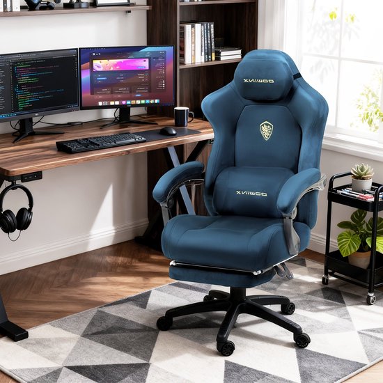 Gamingstoel Ergonomisch – Bureaustoel Gamestoel – Zitzak Stoel – Werkstoel – Blauw – Verstelbare Hoofd- en Lendesteun – Dikke Kussen Met Metalen Frame van Merkloos