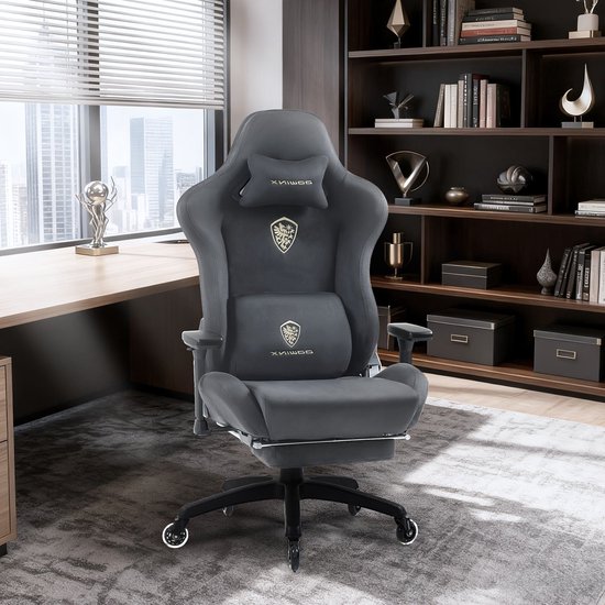 Gamingstoel Ergonomisch – Bureaustoel Gaming – Zwarte Draadloos Bureaustoel – Bureaustoel Zwart – Gaming Bureaustoel Comfort – Verstelbare Rugleuning – 3D-armleuningen – Stevig Gelegeerd Staal – Grijze PU Bekleding van Merkloos
