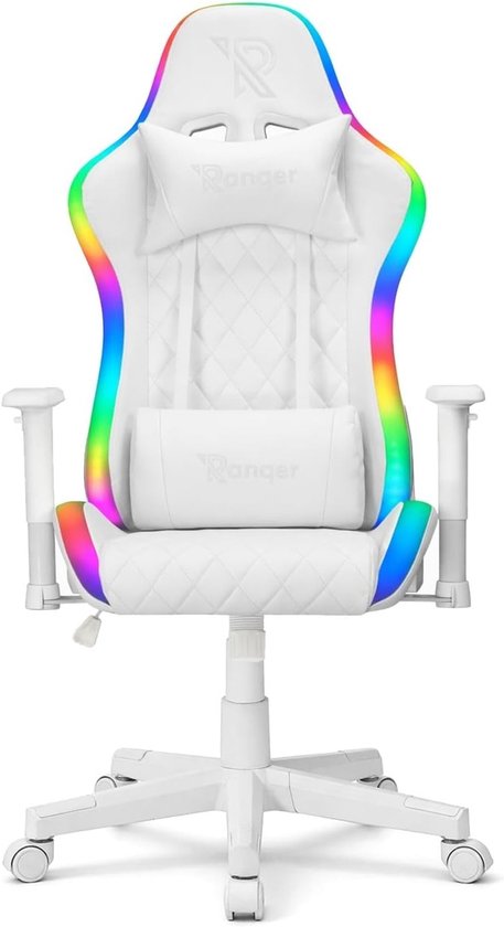 Gamingstoel Ergonomisch - Stof met RGB Verlichting - Comfortabele Stoel voor Gamers - Wit - ShopVlot