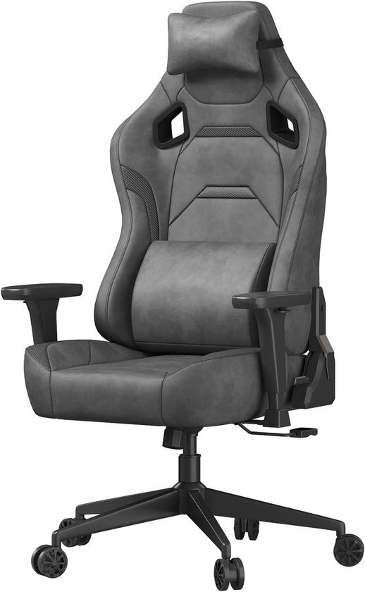 Gamingstoel - Ergonomische stoel - Langdurig zitten - Traagschuim hoofdsteun - 55 x 56 x 141 cm - Grijs van Merkloos