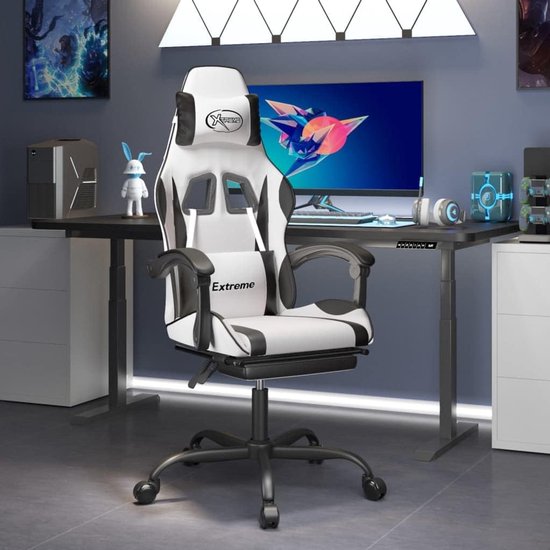 Gamingstoel - Game Stoel - Comfortabel Gamen - Met Voetensteun - Wit Zwart