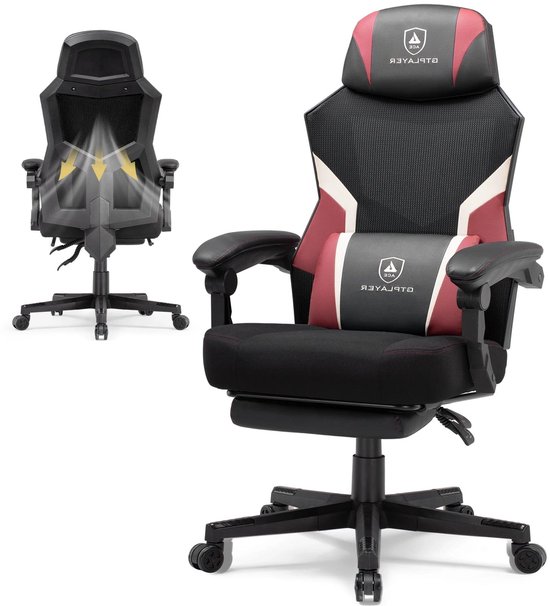 Gamingstoel – Gamestoel – Bureaustoel – Gaming Chair – Racestoel – Verstelbaar Tot 135° – Ademend Mesh Met Brede Zitting