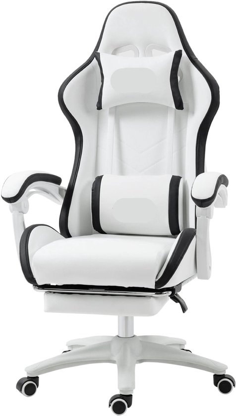 Gamingstoel – Gamestoel – Bureaustoel – Gaming Chair – Racing Chair – Verstelbare Rugleuning 135° – Uittrekbare Voetensteun - Wit van Merkloos