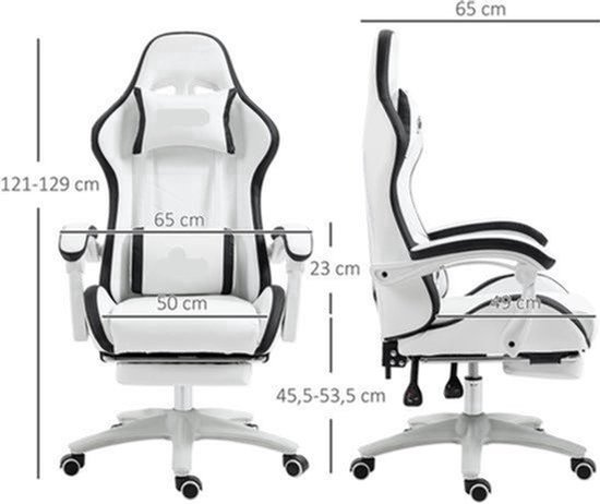 Gamingstoel – Gamestoel – Bureaustoel – Gaming Chair – Racing Chair – Verstelbare Rugleuning 135° – Uittrekbare Voetensteun - Wit