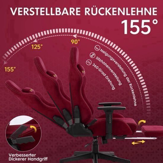 Gamingstoel – Gamestoel – Game Stoel – Bureaustoel – Racing Chair – Ergonomisch – Verstelbare Hoogte – Rode Suède Bekleding
