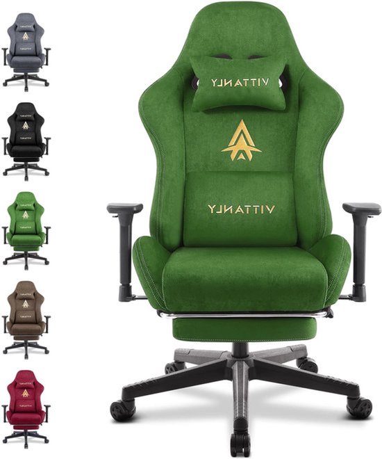 Gamingstoel – Gamestoel – Gaming Chair – Bureaustoel – Game Stoel – Ergonomisch Design – Verstelbare Zithoogte – Suède Kunstleer – Draaibaar – Groen van Merkloos