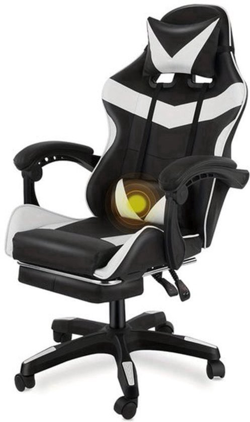 Gamingstoel – Gamestoel – Gaming Chair – Game Stoel – Bureaustoel – Ergonomisch Design – Verstelbare Rugleuning Met Voetensteun – Zwart Wit