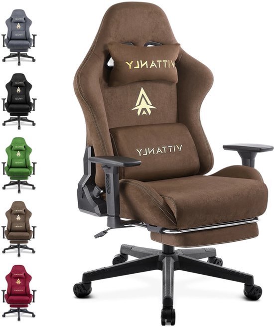Gamingstoel – Gamestoel – Gaming Chair – Game Stoel – Bureaustoel – Natuurlijk Suède – Ergonomisch Met Voetensteun – Verstelbare Rugleuning 90°-155° van Merkloos