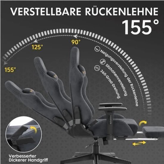 Gamingstoel – Gamestoel – Gaming Chair – Game Stoel – Bureaustoel – Natuurlijk Suède – Ergonomisch Met Voetensteun – Verstelbare Rugleuning 90°-155°
