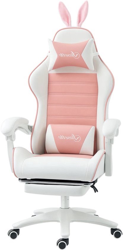 Gamingstoel – Gamestoel – Gaming Chair – Game Stoel – Bureaustoel – PU Leder – Verstelbare Hoogte 44-52 cm – 360° Draaibaar – Roze van Merkloos