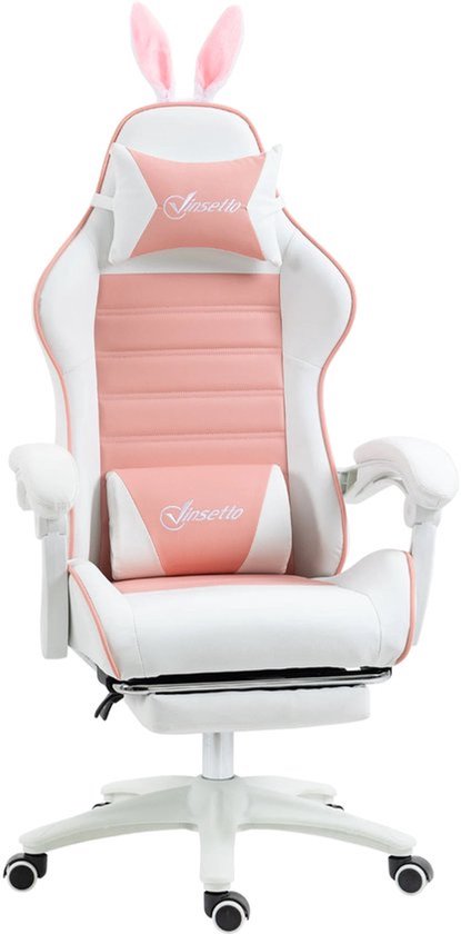 Gamingstoel – Gamestoel – Gaming Chair – Game Stoel – Bureaustoel – Verstelbare Hoogte – PU Leer – Draaibaar – Met Voetsteun – Roze van Merkloos