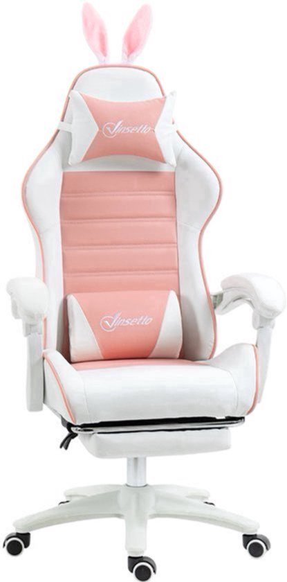 Gamingstoel - Gamestoel - Gaming Chair - Game Stoel - Bureaustoel - Verstelbare Hoogte - PU Leer - Draaibaar - Met Voetsteun - Roze