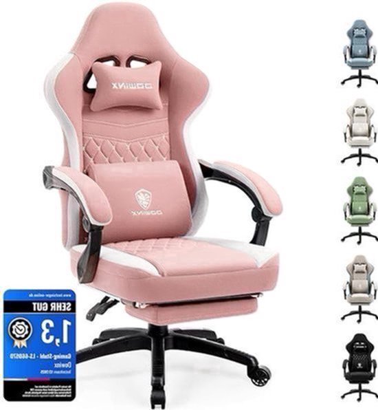 Gamingstoel – Gamestoel – Gaming Chair – Game Stoel – Gaming Chair Roze – Ergonomisch Met Pocketveren Kussen – Massagefunctie Met Voetensteun