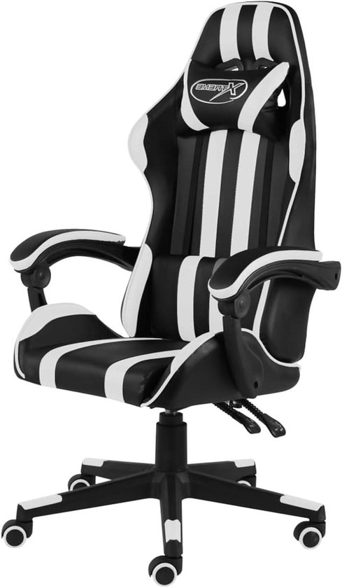 Gamingstoel Kunstleer - Speelstoel Ergonomisch - Comfortabel Gamem - Volledig Achterover Leunend - Verstelbare Zithoogte - Wit Zwart