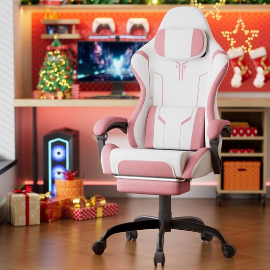 Gamingstoel met massage - Comfortabele computerstoel - Langdurig gamen - Verstelbare rugleuning 135 graden - Max 150 kg - Roze