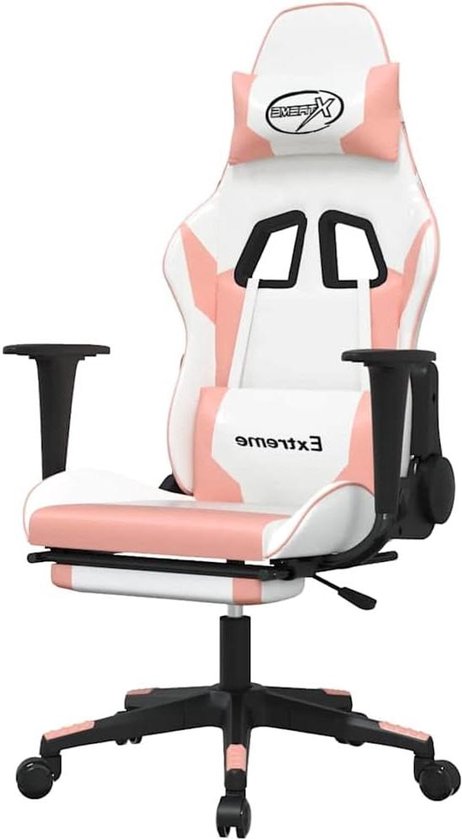 Gamingstoel met massage - Comfortabele stoel - Ontspannen zitten - Ingebouwde voetensteun - Max 110 kg - Roze en wit