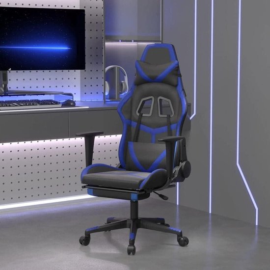 Gamingstoel met Massage - Computerstoel Ergonomisch - Comfortabel Gametijd - Verstelbare Rugleuning Voetensteun - 67x64x127 cm - Zwart Blauw