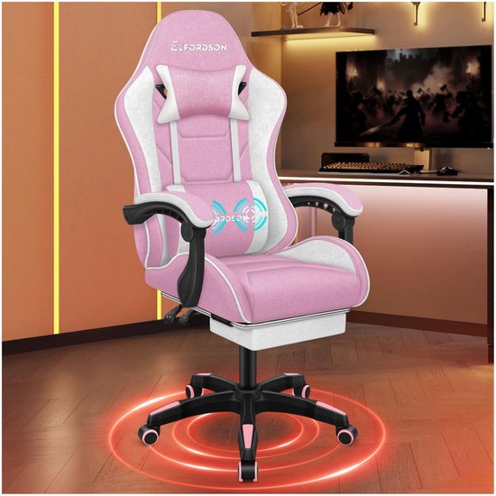 Gamingstoel met Massage en Ergonomisch Ontwerp - Verstelbare Roze Racer Stoel met Voetensteun van Merkloos