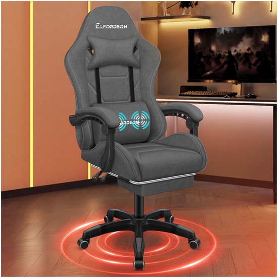 Gamingstoel met massage - Ergonomische racerstoel - Comfortabel gamen - Verstelbare rugleuning - 88 x 55 x 128 cm - Donkergrijs