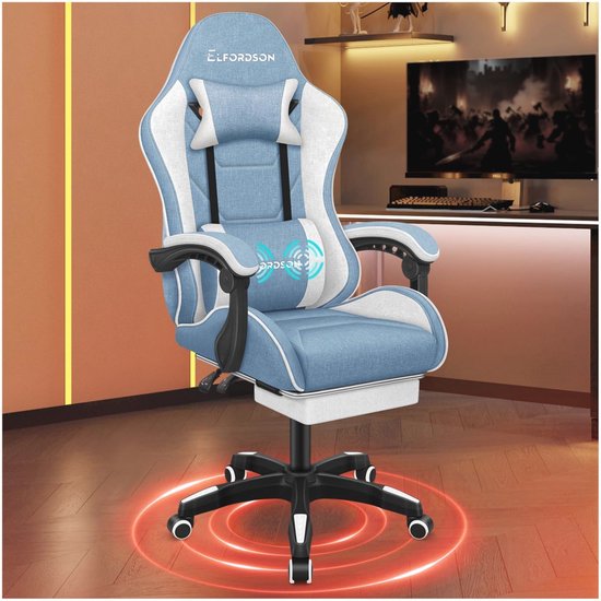 Gamingstoel Met Massage Functie en Ergonomisch Ontwerp, Verstelbare Draaistoel voor Gamers, Blauw
