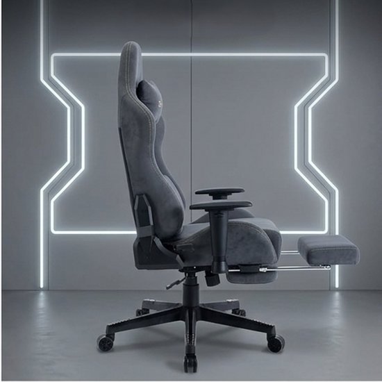 Gamingstoel met Massagefunctie, Ergonomische Bureaustoel met Imitatiebont Bekleding, Verstelbare Rugleuning 90-150°, Verstelbare Armleuningen, Voetensteun, Draaistoel, Comfort PC Stoel – Grijs – Mobili Bella van Merkloos