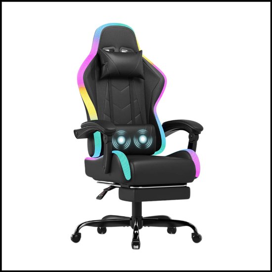 Gamingstoel Met RGB LED - Ergonomische Bureaustoel - Met Voetsteun en Massagefunctie - Verstelbaar van Merkloos