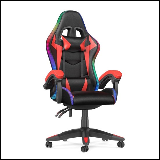 Gamingstoel Met RGB LED - Ergonomische Bureaustoel - Verstelbaar - Met Hoofdsteun en Armleuningen - Rood van Merkloos