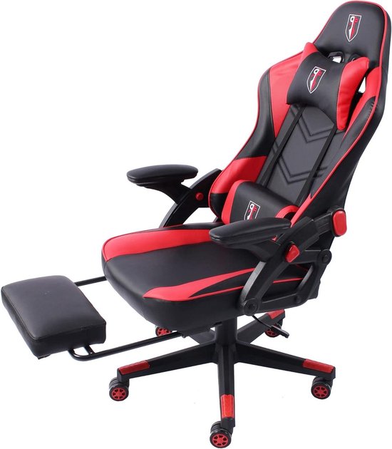 Gamingstoel met Voetensteun - Bureaustoel Ergonomisch - Comfortabel Zitten - Verstelbaar Racing Design - 48 x 63 x 126 cm