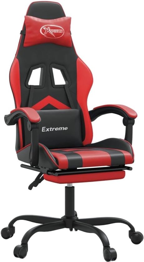 Gamingstoel met voetensteun - Comfortabele bureaustoel - Ontspannen gamen - Verstelbare rugleuning - Max 110 kg - Zwart rood