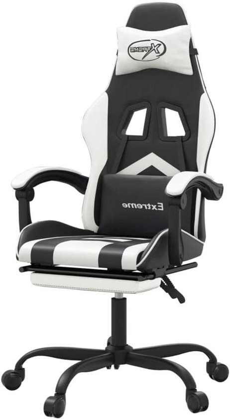 Gamingstoel met Voetensteun - Comfortabele Speelstoel - Comfortabel Gametijd - Verstelbare Rugleuning - 131 cm Hoog - Zwart Wit