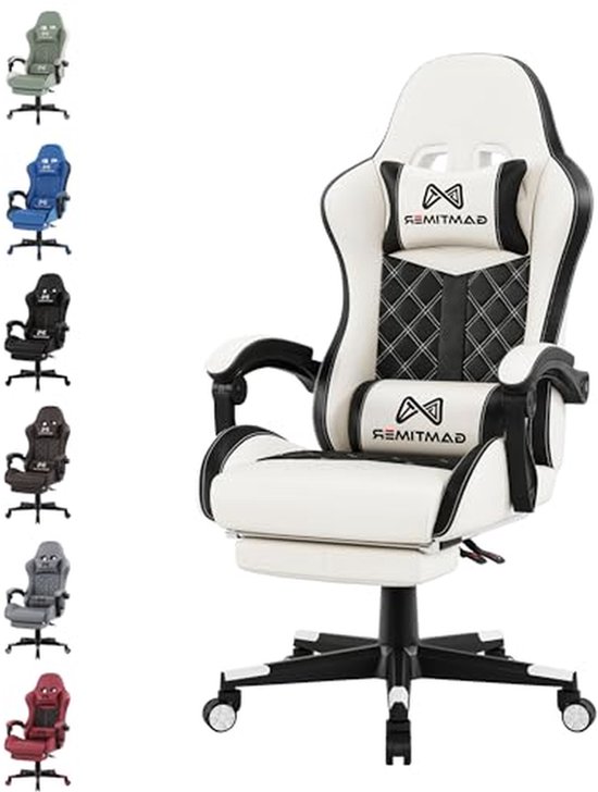 Gamingstoel met Voetensteun - Computerstoel Ergonomisch - Comfortabel Gamen - Verstelbare Rugleuning - 130 cm Hoog - Wit