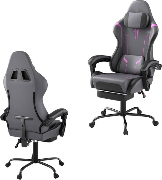 Gamingstoel met Voetensteun - Ergonomische Stoel - Comfortabel Gamen - Ingebouwde Massagefunctie - Verstelbaar tot 135 graden - Grijs Zwart Paars van Merkloos