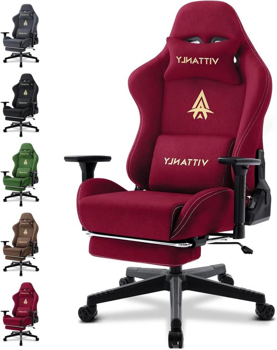 Gamingstoel met Voetensteun - Ergonomische Stoel - Comfortabel Zitten - Ademend Imitatie Suede - 90-155 graden rugleuning - Wijnrood