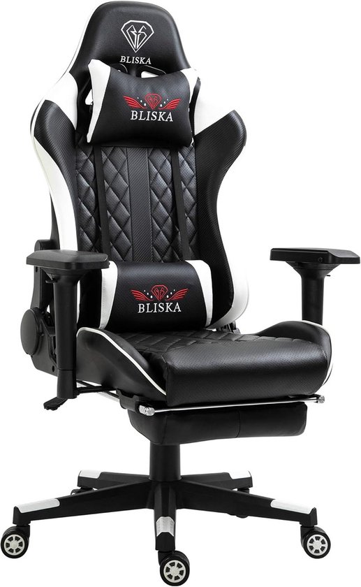 Gamingstoel met voetensteun - Gamer stoel - Langdurig comfort - Verstelbare 4D armleuningen - Tot 120 kg - Zwart wit