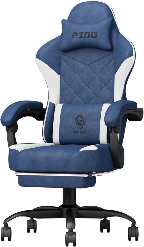 Gamingstoel met voetsteun - Computerfauteuil - Comfortabel gamen - Verstelbare rugleuning 150kg - 56 x 546 x 579 cm - Blauw van Merkloos
