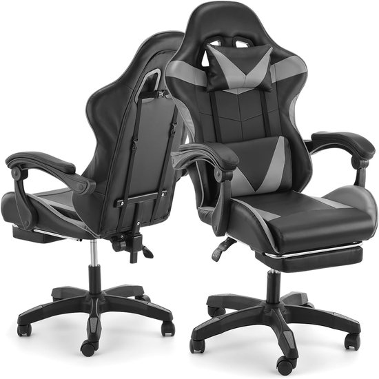 Gamingstoel met voetsteun en lage ondersteuning - Ergonomisch ontwerp met verstelbare hoofdsteun van Merkloos