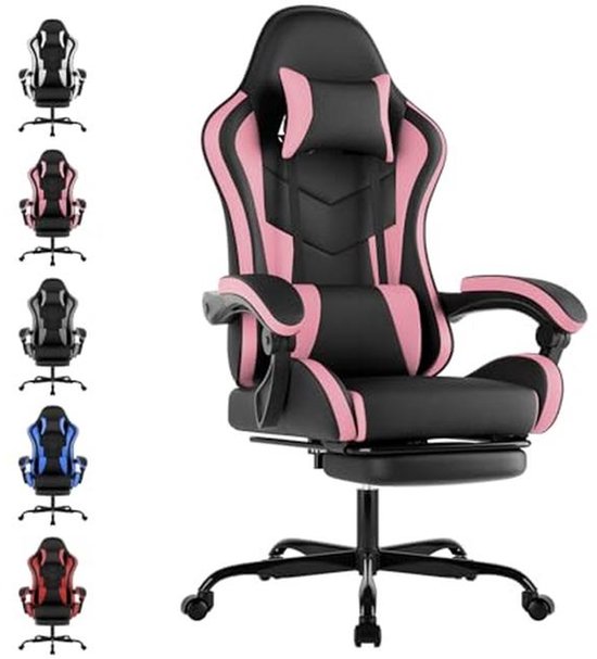 Gamingstoel met voetsteun, ergonomische gamingstoel, computerstoel met lendensteun, hoofdsteun, in hoogte verstelbare pc-stoelen met 360°-draaibare zitting voor kantoor of gaming van Merkloos