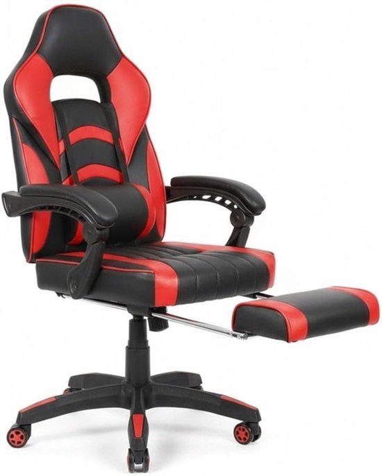 Gamingstoel - Racermodel bureaustoel - Comfortabel zitten - Met voetensteun - XL - Zwart rood
