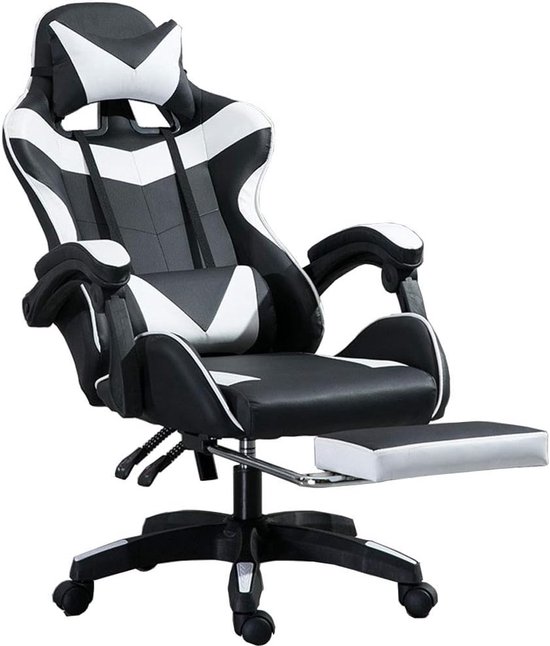 Gamingstoel - Speelstoel Racestoel - Comfortabel Spelen - Verstelbare Rugleuning - 135 Graden Helling - Zwart Wit