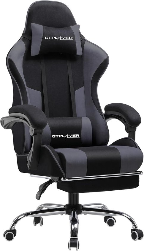 Gamingstoel Stof - Bureaustoel Gamer - Comfortabel Zitten - Met Voetensteun - 51 x 52 x 135 cm - Grijs