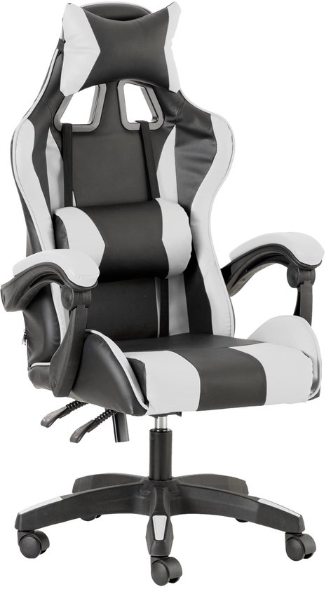 Gamingstoel wit en zwart - ergonomisch design - verstelbare rugleuning - ultiem comfort voor gamers - ShopVlot