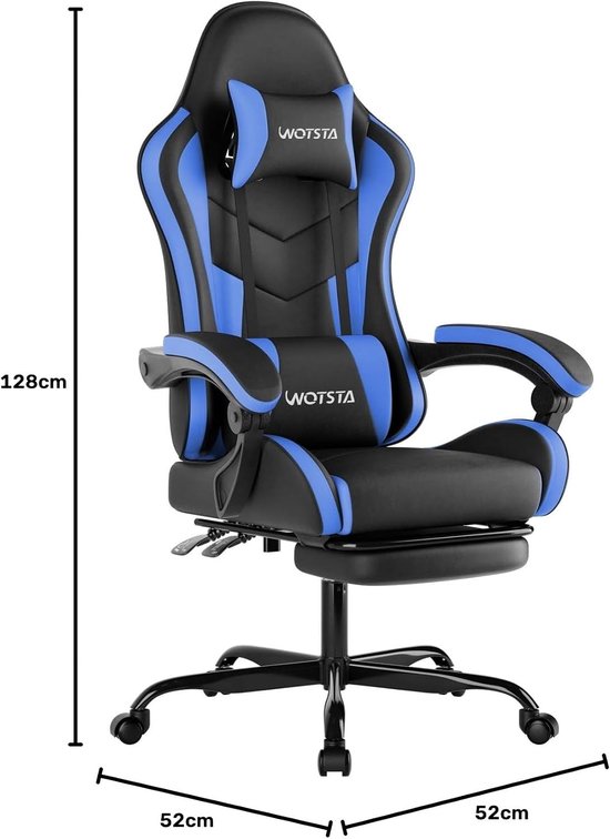 Gamingstoel - Zwart/Blauw - Comfortabele Bureaustoel van Leer - Voor Gaming en Thuiswerk