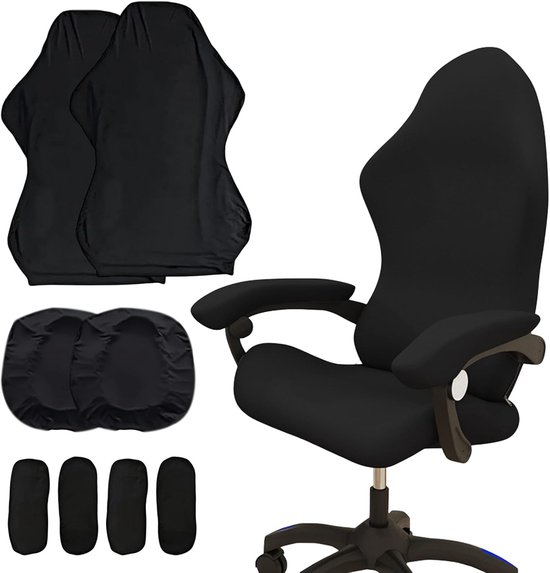 Gamingstoelhoes - Zwart - 8-delige Set - Wasbare Hoes met Armleuningen - Voor Gaming- en Computerstoelen